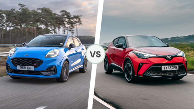 Ford Puma and Toyota C-HR driving 
